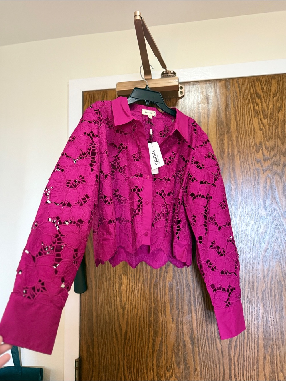 L'AGENCE Fuchsia Crochet Lace Button-Front Jacket